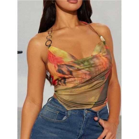 Chain Strap Abstract Print Cami Top - Picture 2 of 4